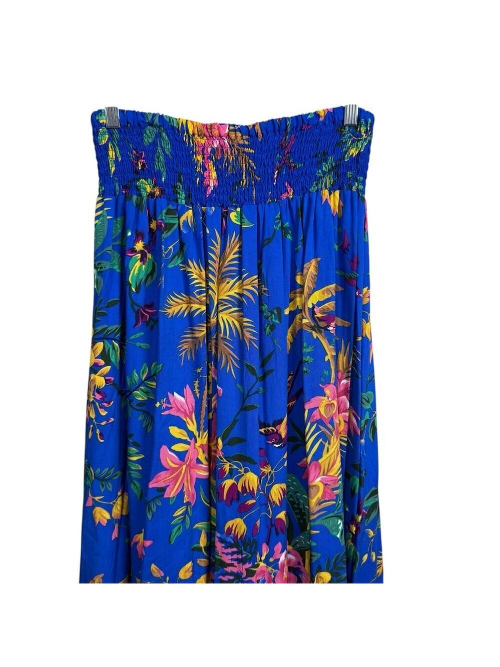 Cynthia Rowley NWT Floral Maxi Skirt Blue Tropical Print Smocked Waist Size Larg - Picture 6 of 9